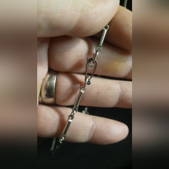 Vintage Art Deco Emerald Green Pendant Necklacebar Link Chain 14in long - Picture 5 of 9